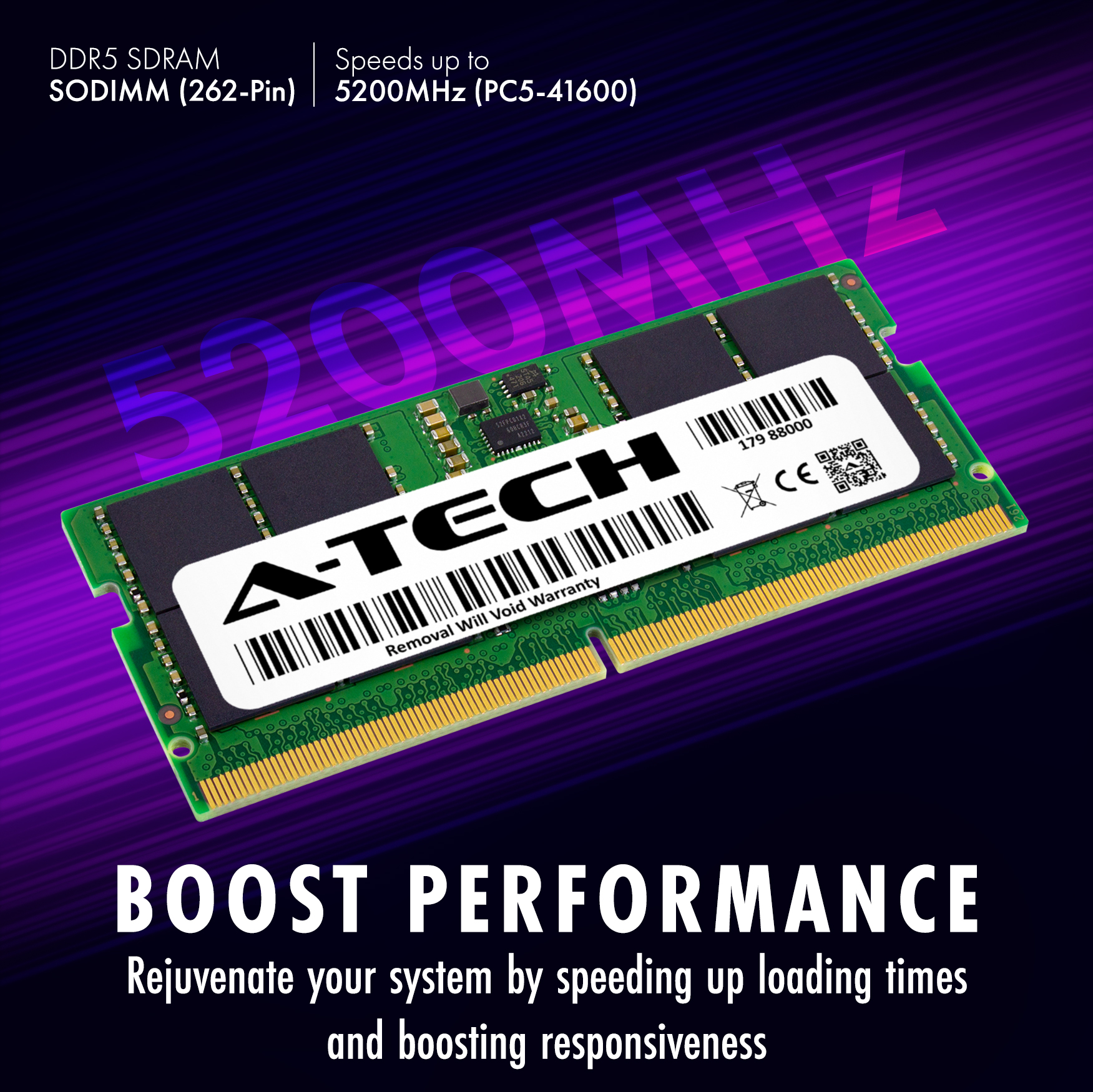 A-Tech 32GB 2x 16GB PC5-41600 DDR5 5200 MHz Non-ECC SODIMM Laptop