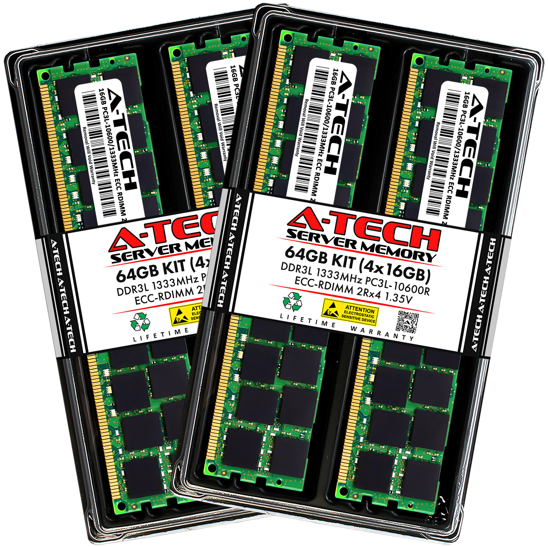 A-Tech 64GB 4x 16GB 2Rx4 PC3-10600R DDR3 1.35V ECC RDIMM REG