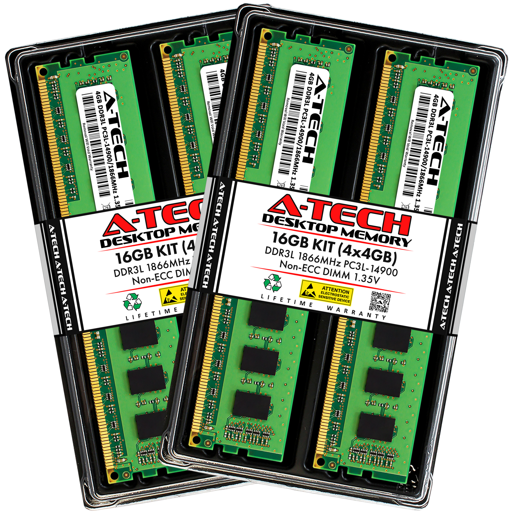 A-Tech 16GB 4x 4GB PC3-14900 DDR3 DIMM 1866 MHz 1.35V Non-ECC