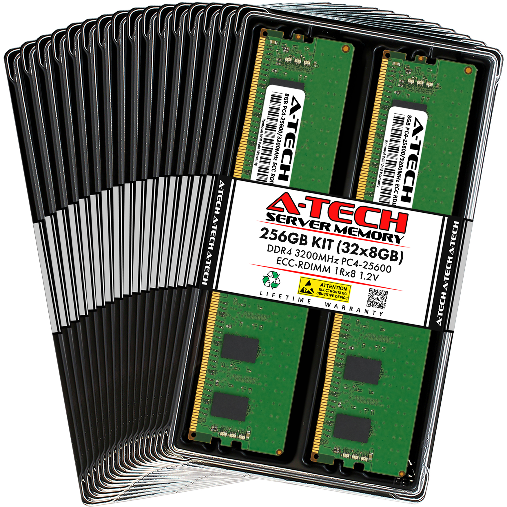 A-Tech 256GB Kit (8x32GB) RAM for Supermicro SUPER H8DGU-LN4F+, X8DTN+-F-LR, X9DRFF-7, X9DRFF-7TG+, X9DRi-LN4F+, X9DRT-IBQF | DDR3 1066MHz PC3-8500 EC A-Tech 256GB Kit (8x32GB) DDR4 3200MHz PC4-25600 ECC RDIMM 2Rx8