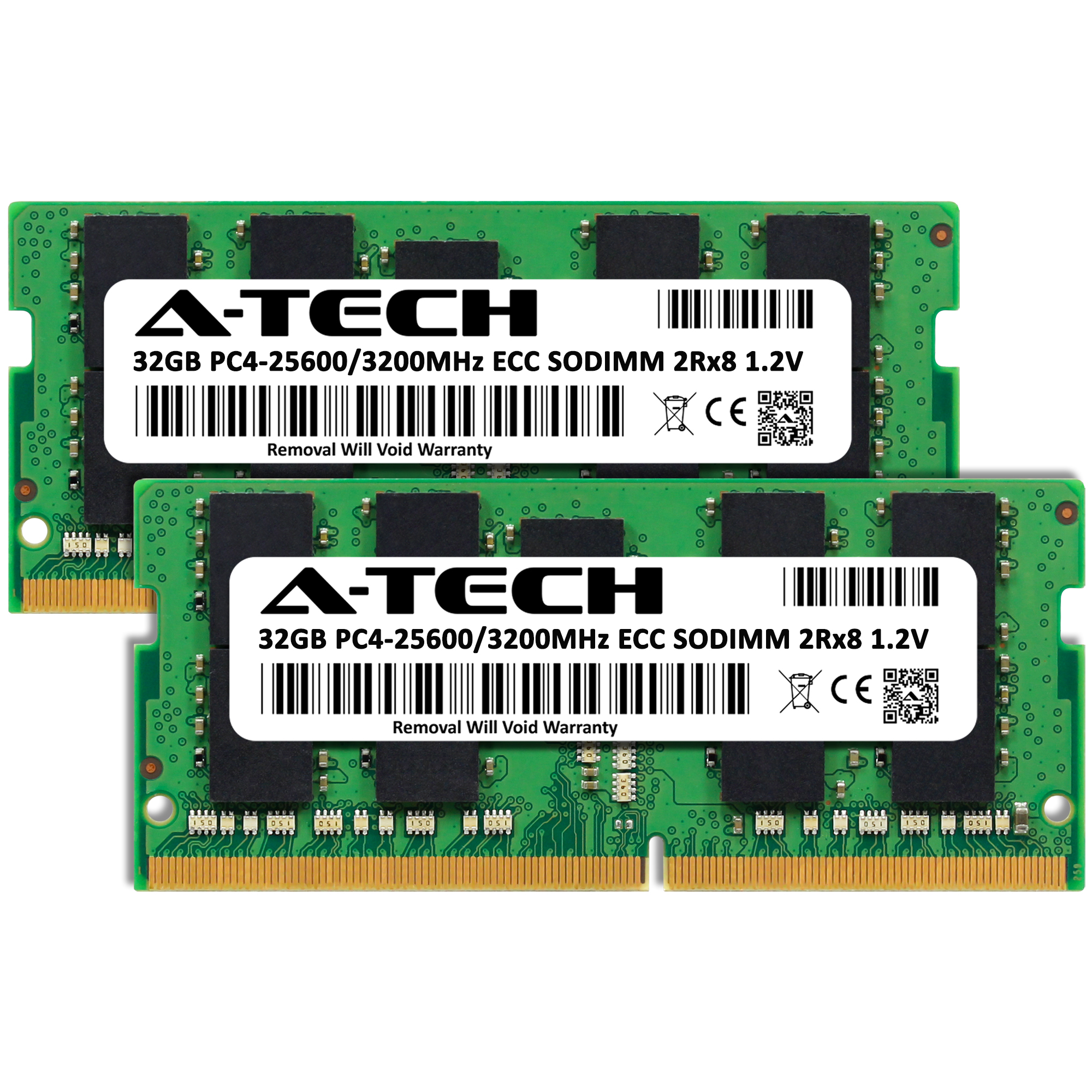 A-Tech 64GB 2x 32GB PC4-25600 ECC SODIMM DDR4 3200 ECC Unbuffered