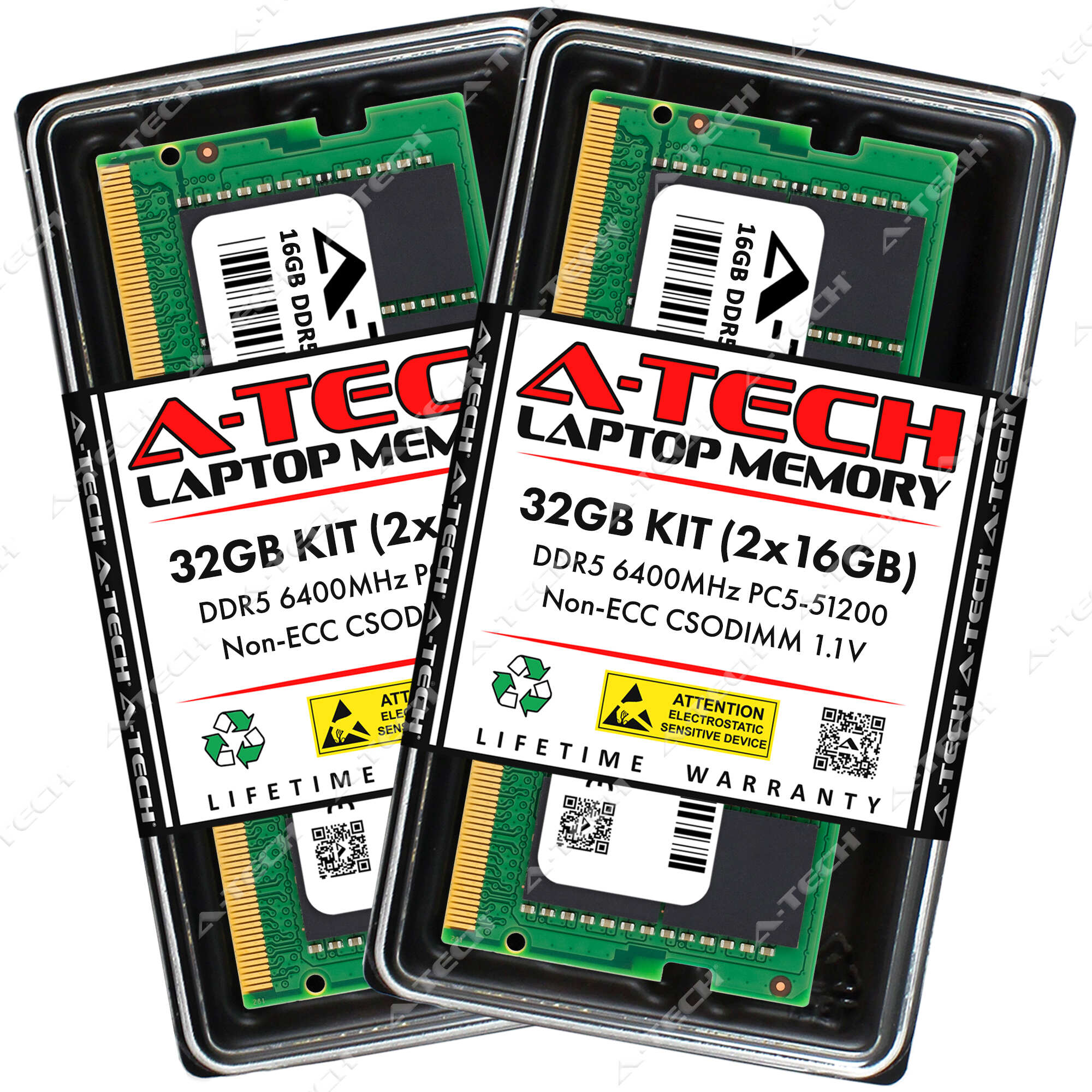 A-Tech 32GB 2x 16GB PC5-51200 DDR5 6400 MHz CSODIMM Laptop Memory RAM x2