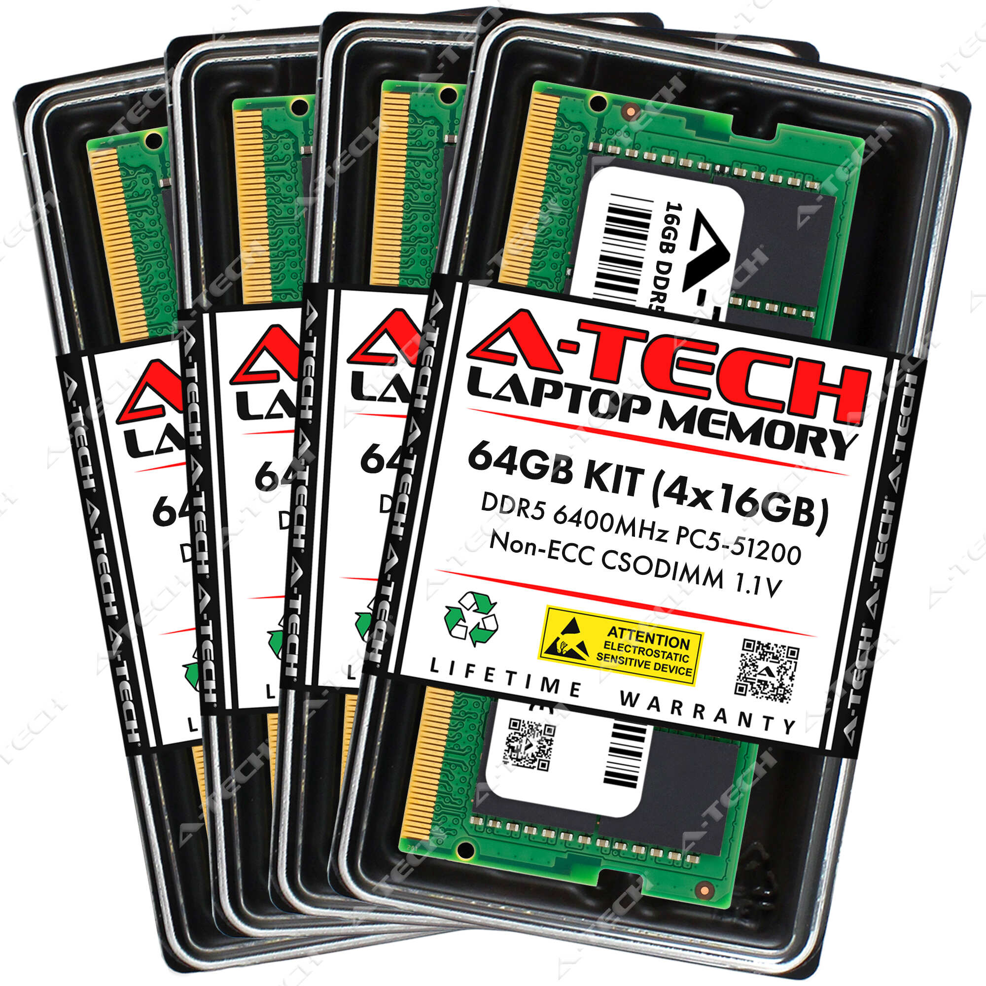 A-Tech 64GB 4x 16GB PC5-51200 DDR5 6400 MHz CSODIMM Laptop Memory RAM x4
