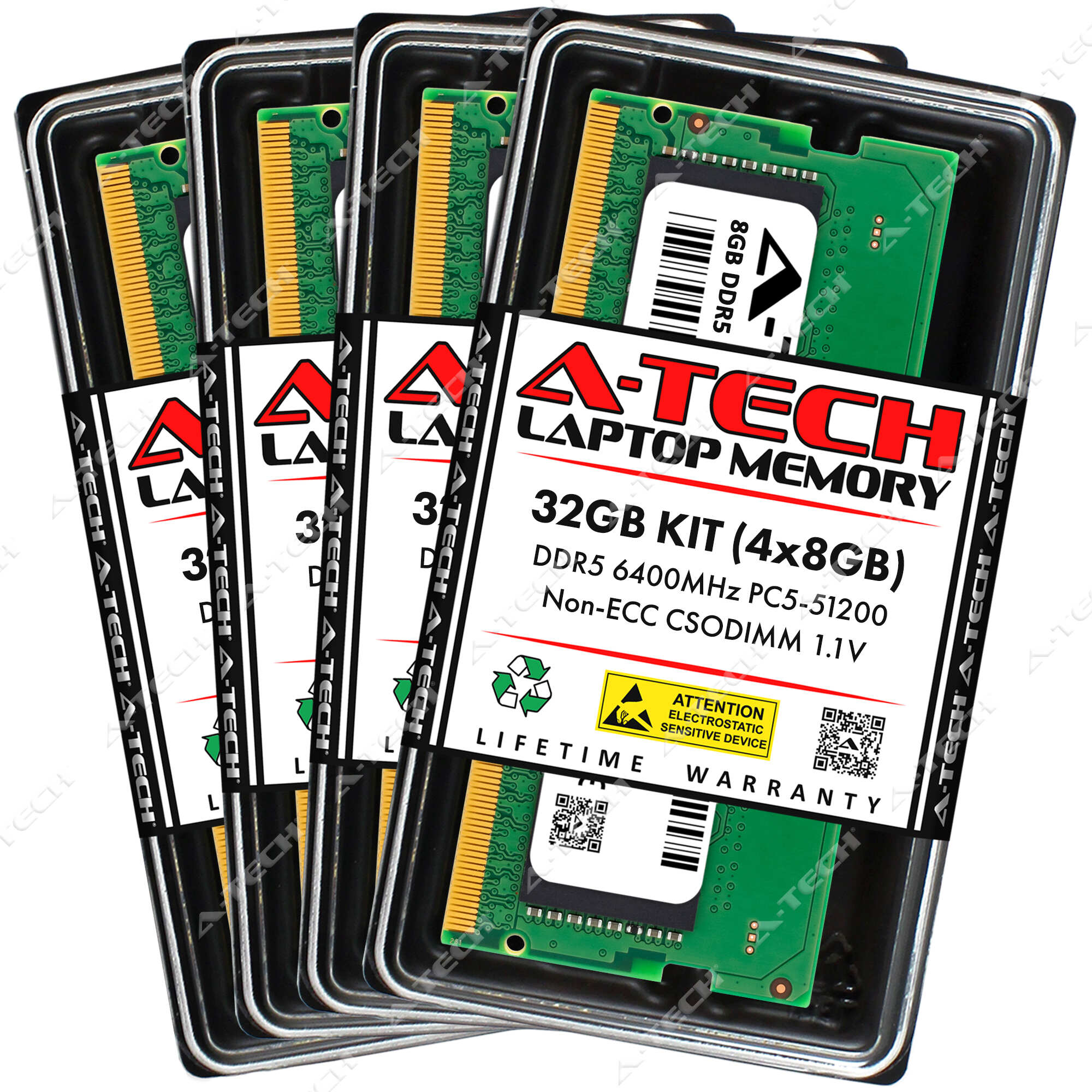 A-Tech 32GB 4x 8GB PC5-51200 DDR5 6400 MHz CSODIMM Laptop Memory RAM x4