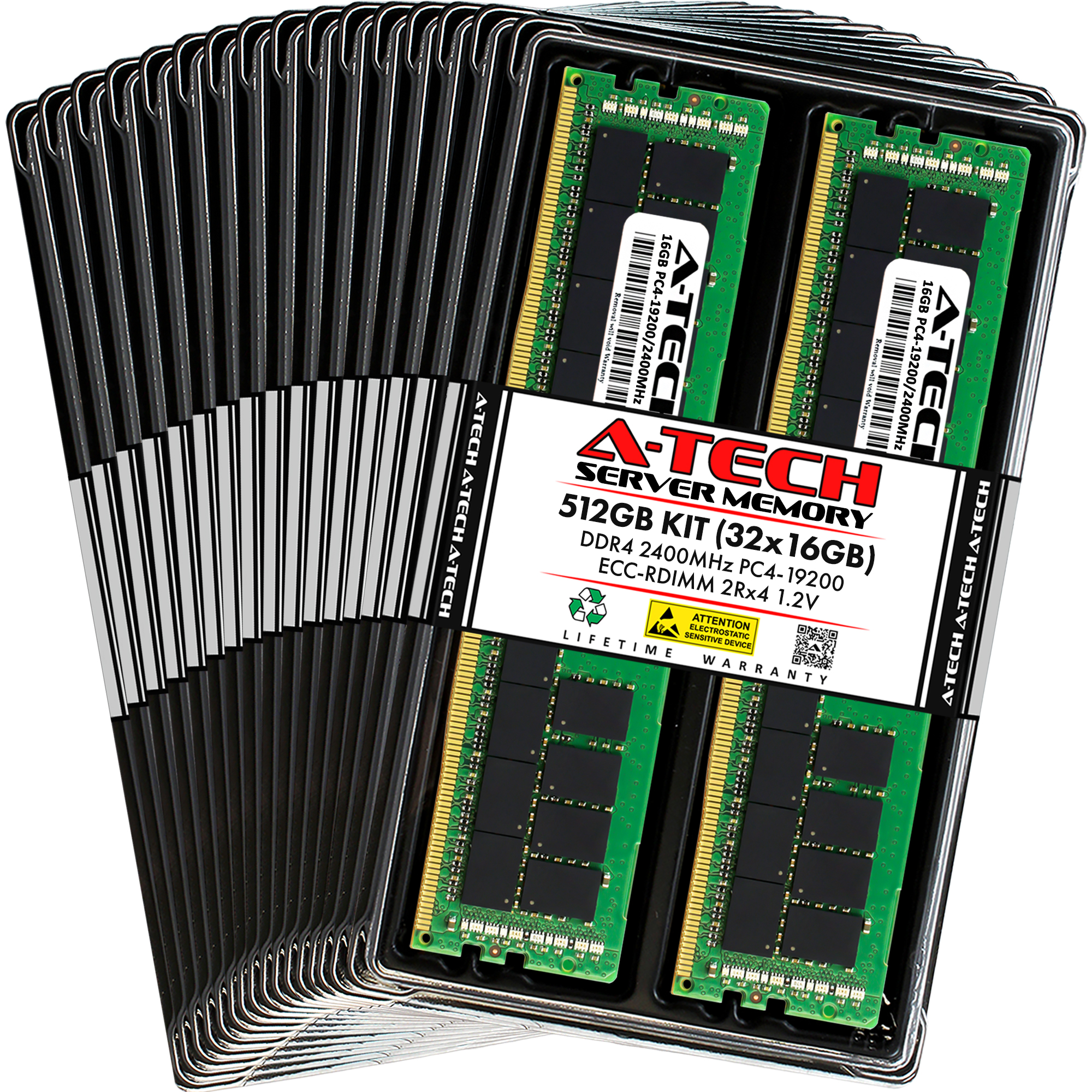 A-Tech 512GB 32x 16GB 2Rx4 PC4-19200R DDR4 2400 ECC REG RDIMM