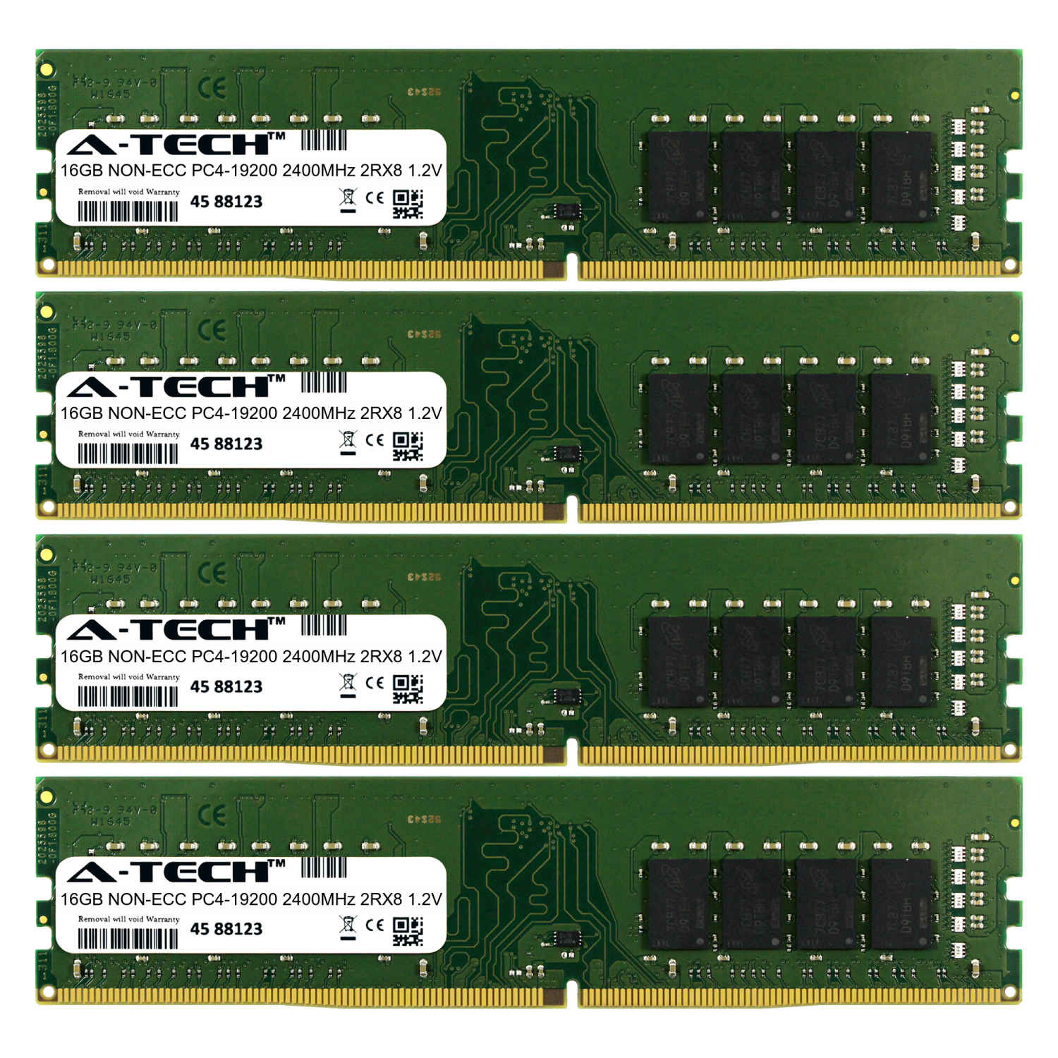 A Tech 16gb Kit 4x 4gb Ddr4 Dimm Pc4 19200 2400mhz 1 2v 1rx16 Atech 64gb Kit 4x 16gb Ddr4 Dimm Pc4 19200 2400 Mhz 1 2v 2rx8 Desktop Memory Ram