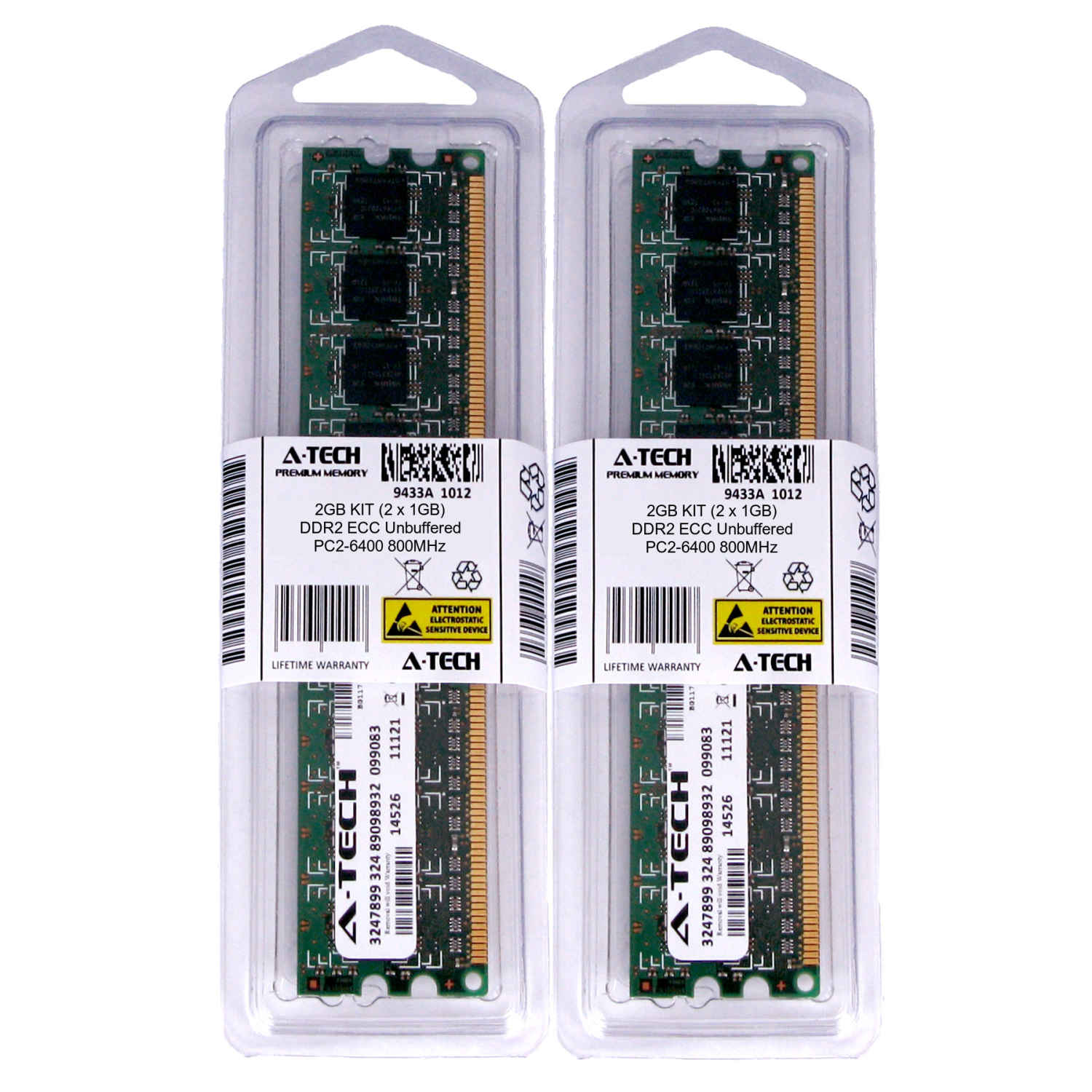 2GB KIT 2 x 1GB DIMM DDR2 ECC Unbuffered PC2-6400 800 MHz Server Memory