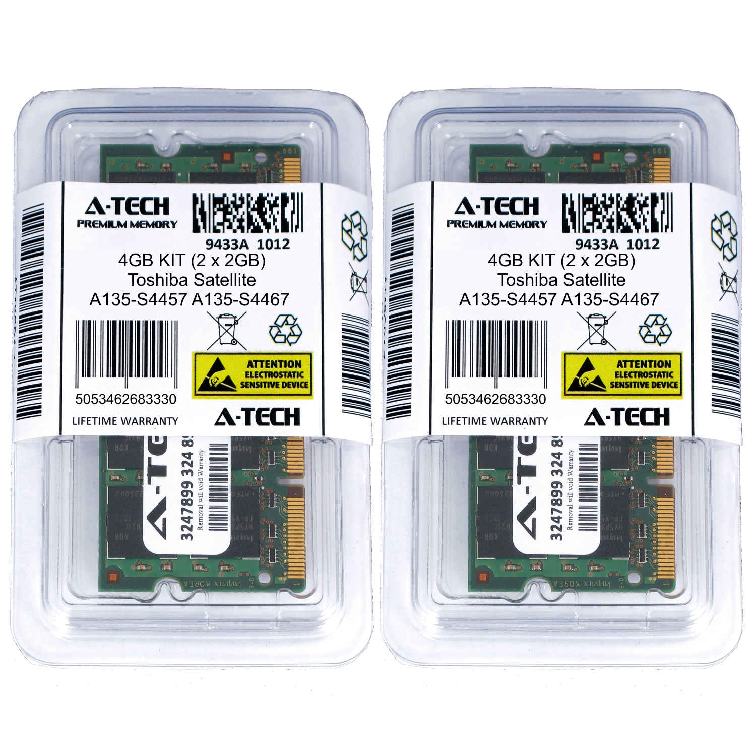 4GB KIT 2 x 2GB Toshiba Satellite A135-S4457 A135-S4467 A135-S4477 Ram Memory