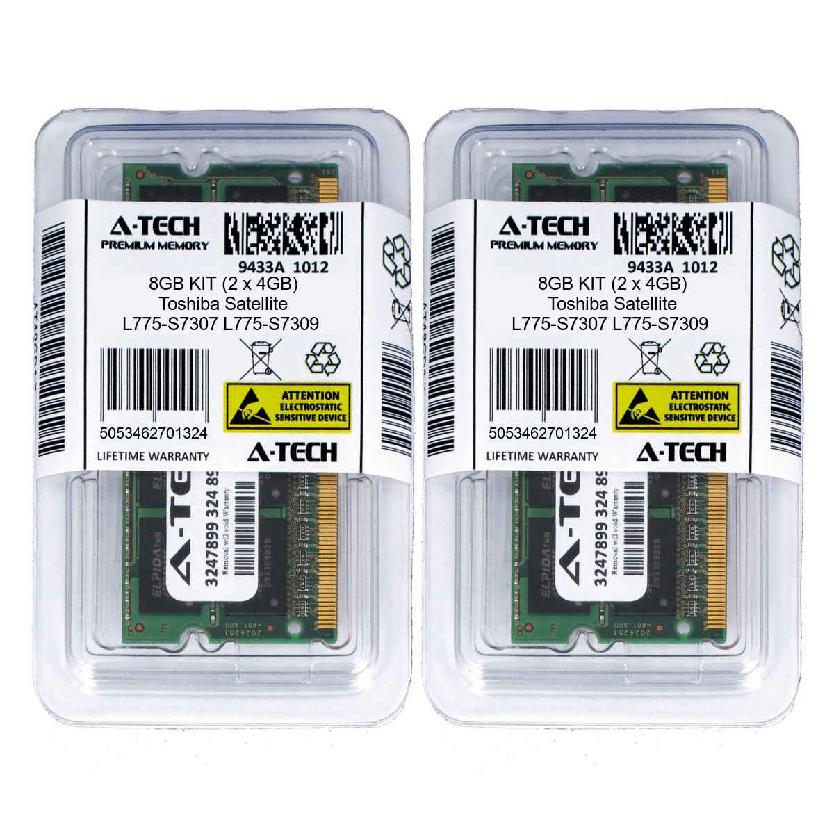 8GB KIT 2 x 4GB Toshiba Satellite L775-S7307 L775-S7309 L775-S7350 Ram Memory